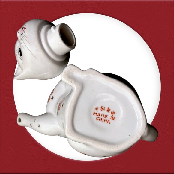 Vintage Chinese Lucky Waving Cat Teapot/Creamer Floral Retro Kitsch decor - Picture 7 of 8